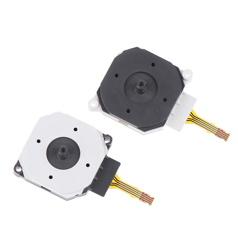 Two analog sticks for Nintendo 3DS, one with the black front plate and the other with the silver front plate, both with visible cables.