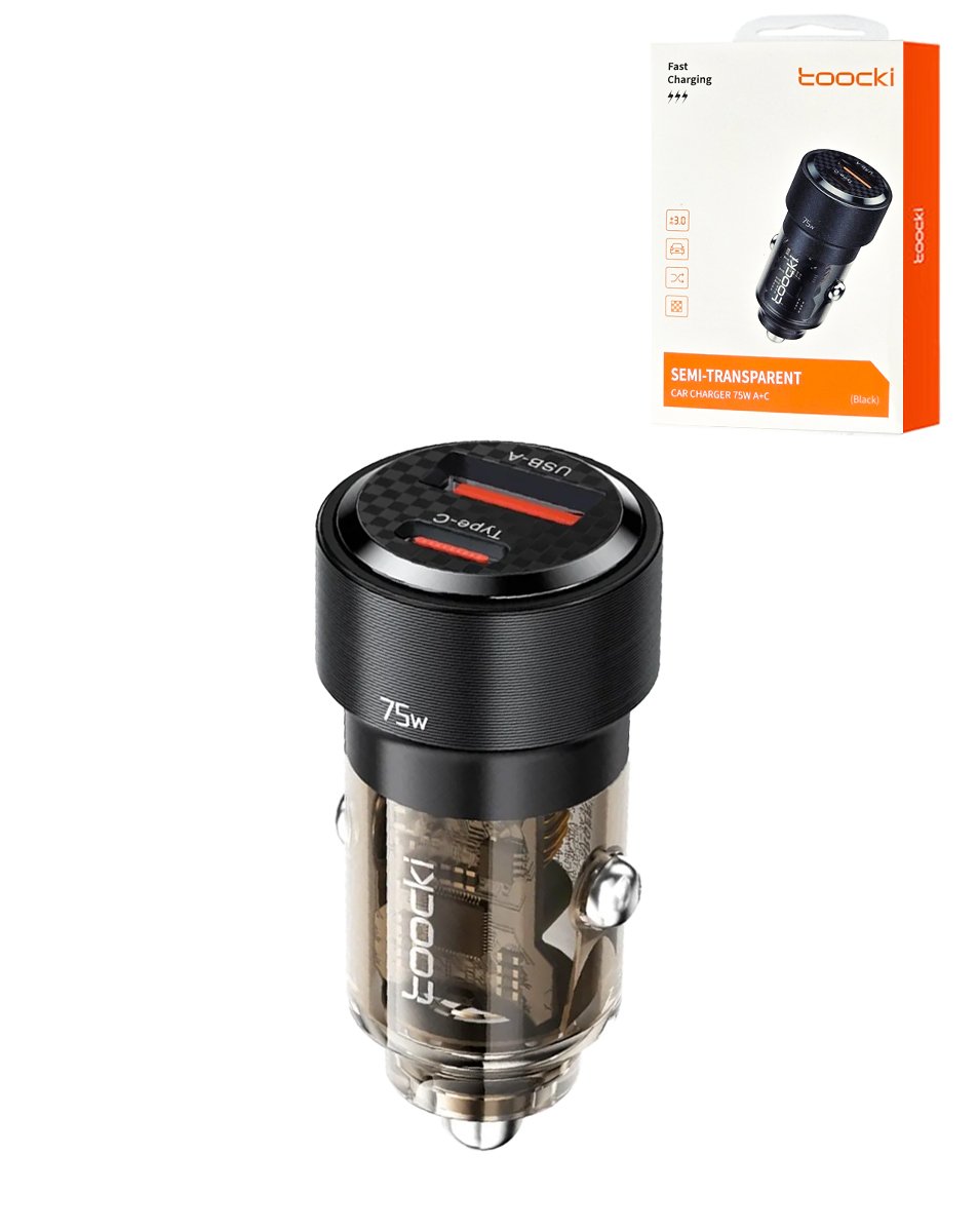PD USB C+A Transparent Car Charger (BLACK) (75W)