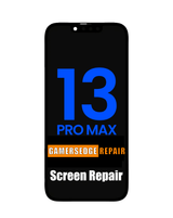 Phone screen repair advertisement with '13 Pro Max' and 'Gamersedge Repair' text on a black background