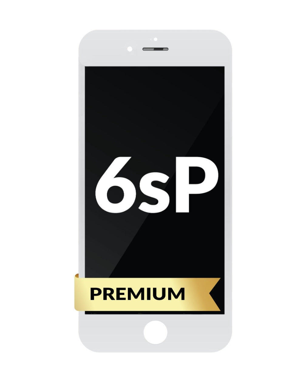 A white iPhone 6s Plus screen replacement with a label '6sP' and 'PREMIUM' banner. For the Iphone 6s Plus repair service