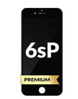A black iPhone 6s Plus screen replacement with a label '6sP' and 'PREMIUM' banner. For the Iphone 6s Plus repair service