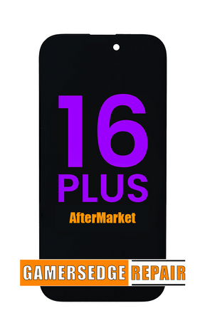 Black phone with '16 Plus' and 'AfterMarket' text, featuring 'Gamersedge Repair' branding.