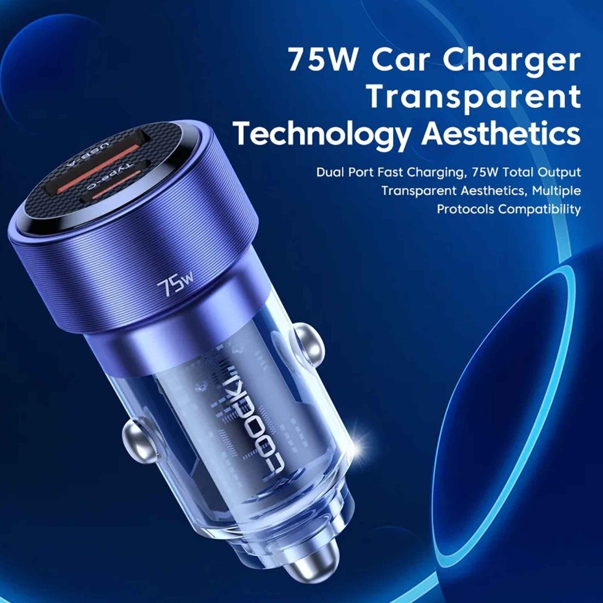 PD USB C+A Transparent Car Charger (BLACK) (75W)
