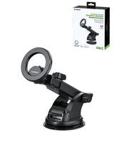Black magnetic phone holder with packaging on a white background
