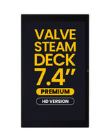 A 7.4-inch digital display screen showing the text 'VALVE STEAM DECK 7.