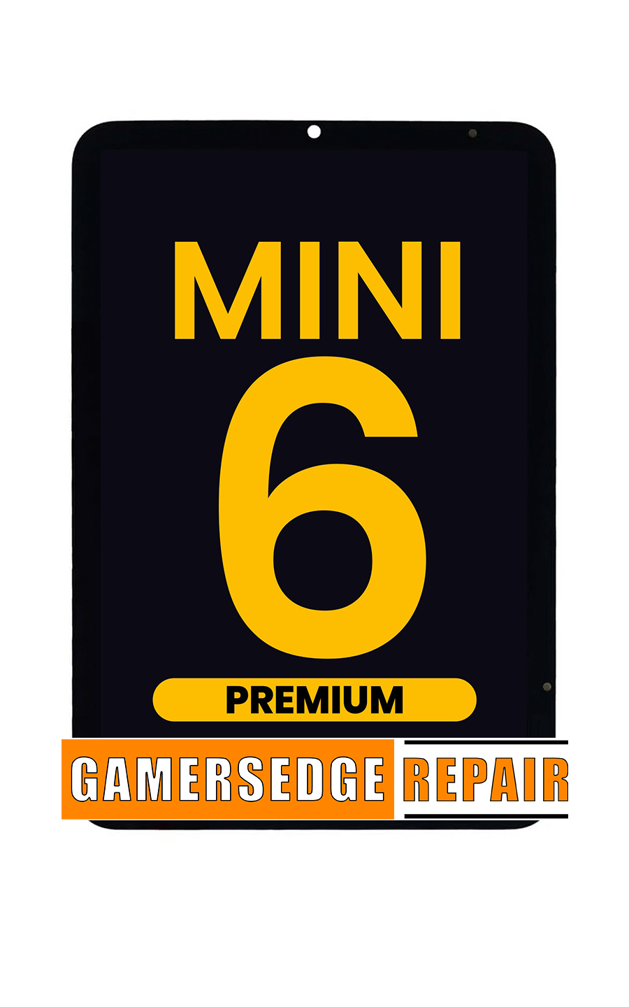 Black sign with yellow text 'MINI 6' and 'PREMIUM GAMERSEDGE REPAIR' on a white background