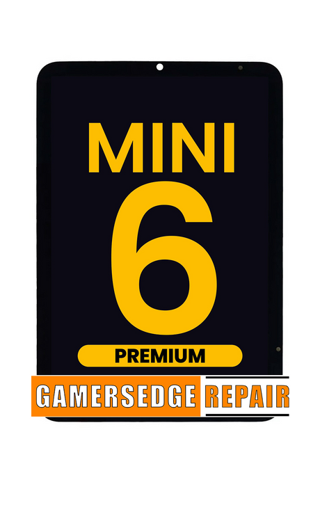 Black sign with yellow text 'MINI 6' and 'PREMIUM GAMERSEDGE REPAIR' on a white background