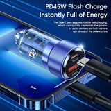 PD USB C+A Transparent Car Charger (BLACK) (75W)