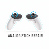 Two white gaming controllers with black grips on a white background, highlighting the buttons.