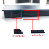 Close-up of Switch Oled device with on/off and volume buttons labeled.